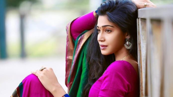 Actress Beautiful Indian girl in pink and green dress