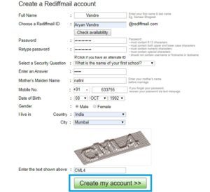 create rediffmail Account